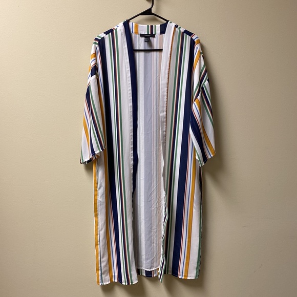 Multicolor Striped Chiffon Kimono Cover Up Size S Forever 21 - Picture 4 of 10